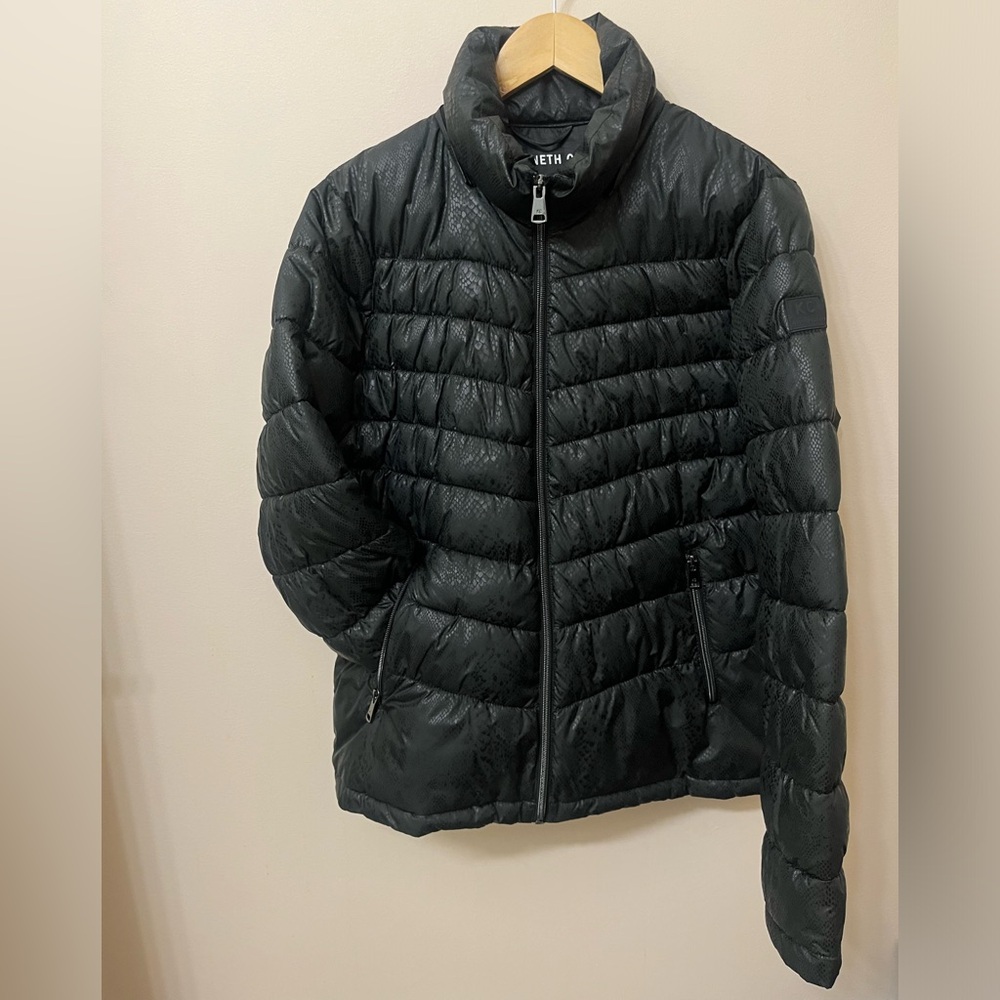 Kenneth Cole Dark Green Snake Print Quilted Puffer Jacket